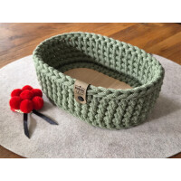 Schwarzwald Maschen - ovaler Korb mit Holzboden (Buche 5mm) - 15 x 23 x 8cm - Farbe : Eucalyptus green