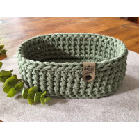 Schwarzwald Maschen - ovaler Korb mit Holzboden (Buche 5mm) - 15 x 23 x 8cm - Farbe : Eucalyptus green