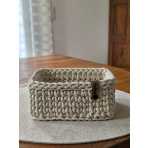 Schwarzwald Maschen - rechteckiger Korb mit Holzboden (Birke 4mm) - 15 x 20 x 8cm - Farbe : Cashmere beige