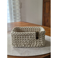 Schwarzwald Maschen - rechteckiger Korb mit Holzboden (Birke 4mm) - 15 x 20 x 8cm - Farbe : Cashmere beige