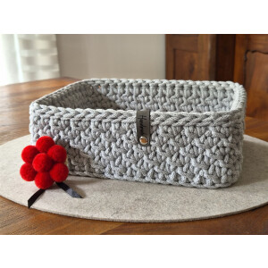 Schwarzwald Maschen - rechteckiger Korb mit Holzboden (Buche 5mm) - 19 x 26 x 9cm - Farbe : Light grey