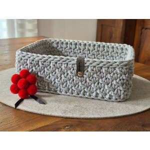 Schwarzwald Maschen - rechteckiger Korb mit Holzboden (Buche 5mm) - 19 x 26 x 9cm - Farbe : Light grey