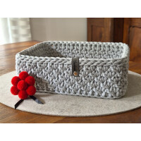 Schwarzwald Maschen - rechteckiger Korb mit Holzboden (Buche 5mm) - 19 x 26 x 9cm - Farbe : Light grey