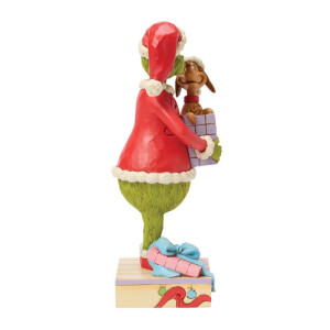 Dr. Seuss THE GRINCH by JIM SHORE - The Grinch Holding Gift with Max Popping Out  / Grinch mit Geschenk & Max - Dekofigur