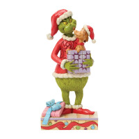 Dr. Seuss THE GRINCH by JIM SHORE - The Grinch Holding Gift with Max Popping Out  / Grinch mit Geschenk & Max - Dekofigur