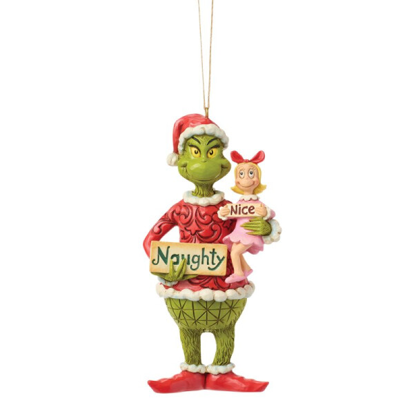 Dr. Seuss THE GRINCH by JIM SHORE Christbaumschmuck - Grinch & Cindy Lou with signs HO - hanging ornament
