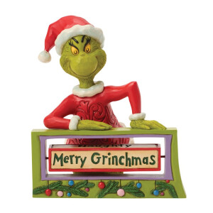 Dr. Seuss THE GRINCH by JIM SHORE - The Grinch with rotating messages  / Grinch mit Nachrichtenrolle  - Dekofigur