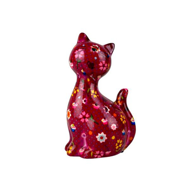 Spardose POMME PIDOU - Katze Caramel - rot / Blumen