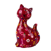 Spardose POMME PIDOU - Katze Caramel - rot / Blumen