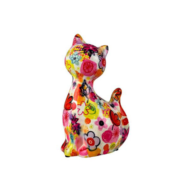 Spardose POMME PIDOU - Katze Caramel - weiß / Blumen