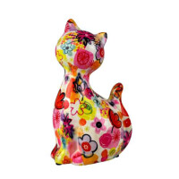 Spardose POMME PIDOU - Katze Caramel - weiß / Blumen