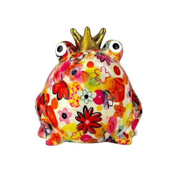 Spardose POMME PIDOU - Froschkönig Freddy - weiß / Blumen