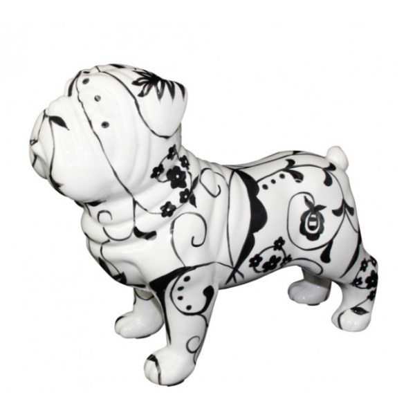 XL Skulptur Pomme Pidou Studio Design - Bulldogge Max schwarz-weiß - Blumen