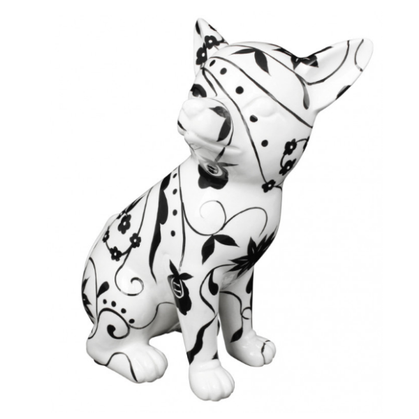 XL Skulptur Pomme Pidou Studio Design - Chihuahua Nanou schwarz-weiß - Blumen